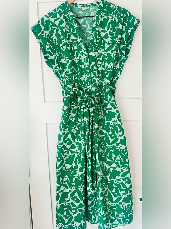 Dresses & Skirts - FREE ASSEMBLY | 100% Cotton Green Abstract Midi Shirt Dress S